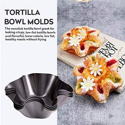 Skiennix Tortilla Pan Set - Non-Stick Carbon Steel Taco Salad Bowl Makers | 6 Pcs Fluted Design
