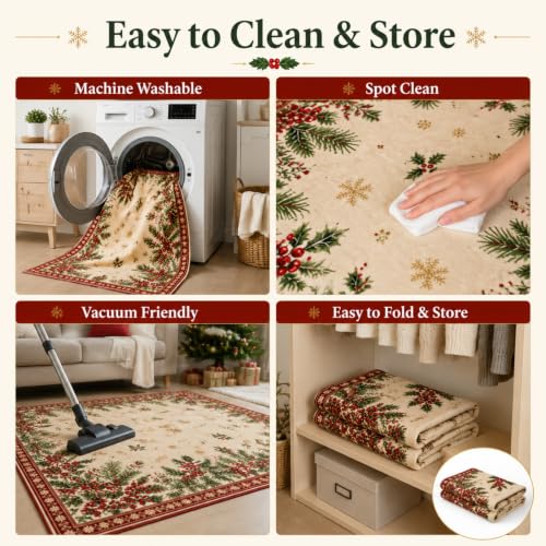 Christmas Area Rug for Living Room Hallways 2 x 6 ft - Rustic Holiday Decor