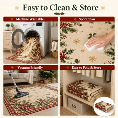 Christmas Area Rug for Living Room Hallways 2 x 6 ft - Rustic Holiday Decor