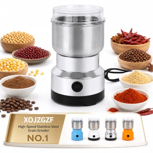 Silver High-Speed Stainless Steel Grain & Spice Grinder with Coffee Mill Attachment