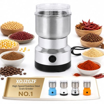 Silver High-Speed Stainless Steel Grain & Spice Grinder with Coffee Mill Attachment