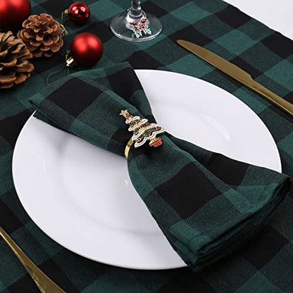 Christmas Tree Napkin Rings Set of 6 - Festive Gold Holiday Table Decor - Xmas Variation
