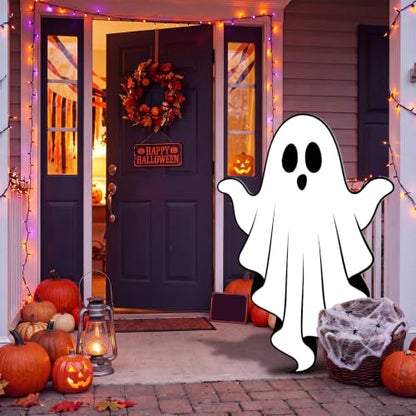 Halloween Ghost Cardboard Cutout with Base - 5 Ft Spooky Photo Prop