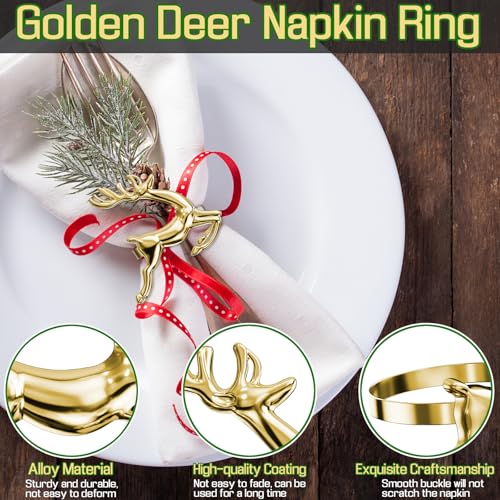 Gold Reindeer Napkin Rings Set of 6 Christmas Table Decorations - Variation of 6 / Gold Deer