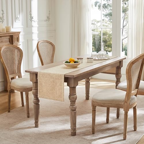 Burlap Style Farmhouse Table Runner - 14x90 Inches, Warm Beige & Brown