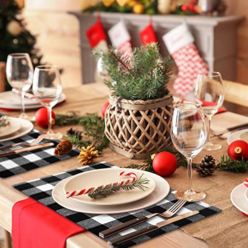 Set of 6 Reversible Christmas Placemats - Black & White Buffalo Check