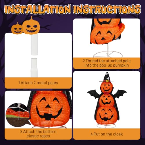 5FT Halloween Pumpkin Yard Decor - 3 Tier Fabric Outdoor Decoration