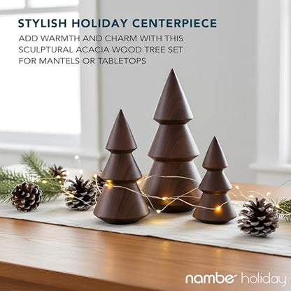 Acacia Tree Set - Handcarved Wooden Holiday Decor for Tabletop & Mantel