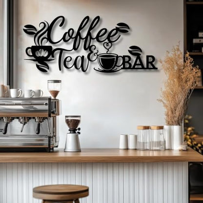 Metal Coffee Tea Wall Art Decor - Black 19 x 8 Inches - Coffee Nook & Kitchen Wall Hanging - Coffee & Tea Home Decor - Variation of THIS listing