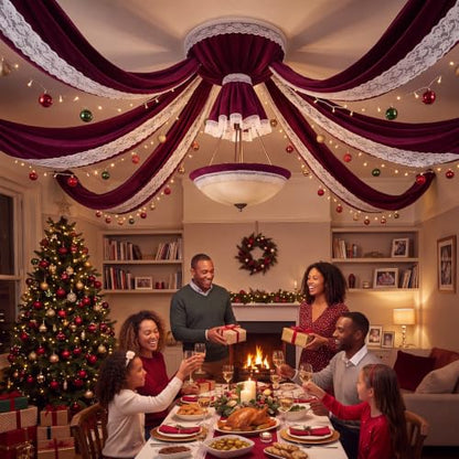 Burgundy Velvet and Lace Ceiling Draping Kit for Christmas Wedding - Variation: Burgundy