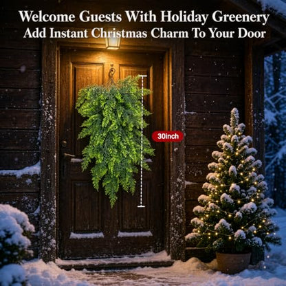 30-Inch Artificial Cedar Teardrop Swag for Front Door and Holiday Decor