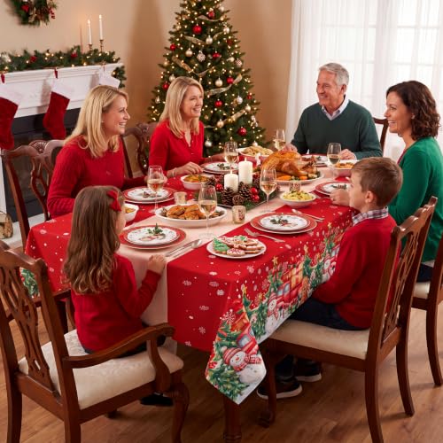Snowflake Christmas Table Runner & 3 Pack Plastic Tablecloths - Disposable Holiday Decor
