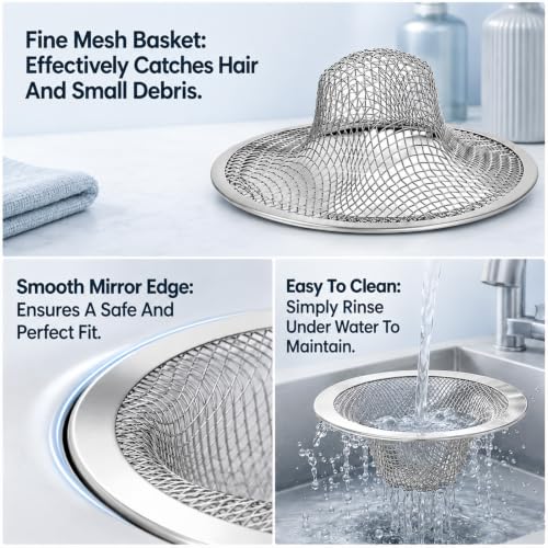 3 Pack Stainless Steel Drain Strainers for Bathtub & Shower Drain Cover