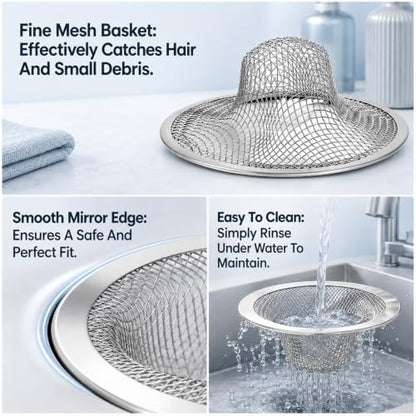 3 Pack Stainless Steel Drain Strainers for Bathtub & Shower Drain Cover