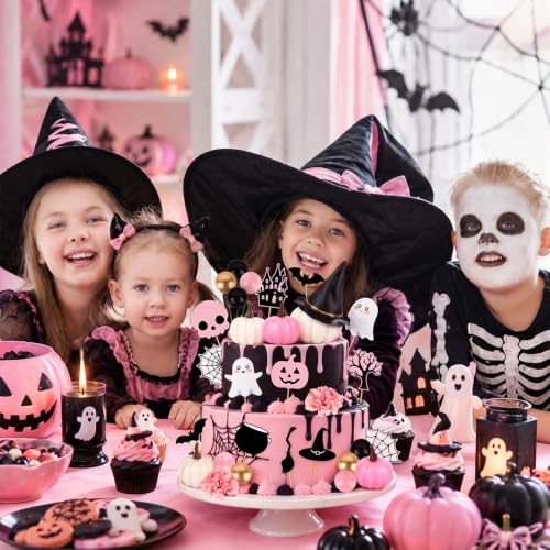 Pink Pumpkin Halloween Cake Topper Set with Hat, Flowers & Bats - 30PCS, Variation: Pumpkin