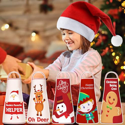 Kids Christmas Apron and Hat Set - Santa Snowman Gingerbread for Baking & Parties