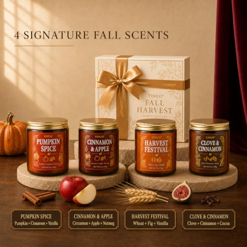 Fall Scented Candle Gift Set - 4 Pack Soy Coconut Wax Pumpkin & Autumn Scents