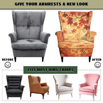 Maple Leaves Wingback Chair Cover 2 Piece Slipcover - Maple Leaves Variation