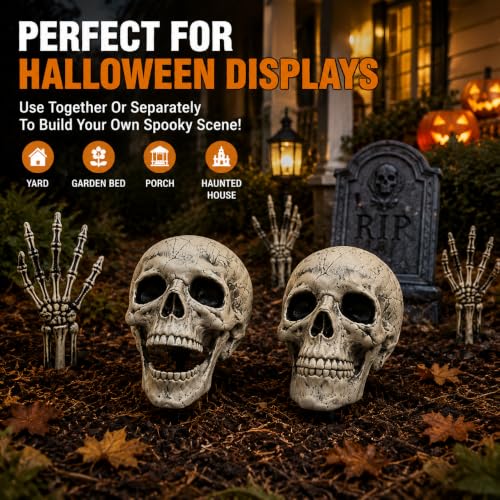 AISENO 2 Pack Realistic Skeleton Skull Halloween Yard Decorations Outdoor Indoor