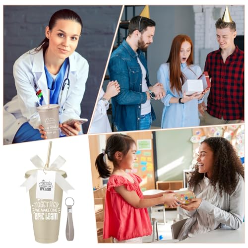 Classic 30-Piece Employee Appreciation Gift Set with Reusable 24 oz Tumblers, Straws, Keychains & Cards