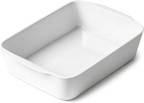 HOMBENE 3.3 QT Ceramic Baking Dish - White Casserole Dish for Oven & Microwave | Perfect for Lasagna (8.7" x 11.8")