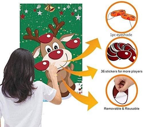 FINGOOO Christmas Reindeer Game - Fun Pin The Nose Activity for Kids | Large Poster for Holiday Parties