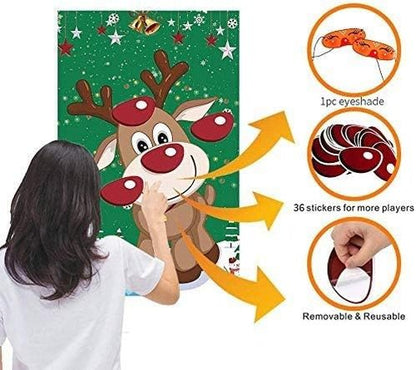FINGOOO Christmas Reindeer Game - Fun Pin The Nose Activity for Kids | Large Poster for Holiday Parties