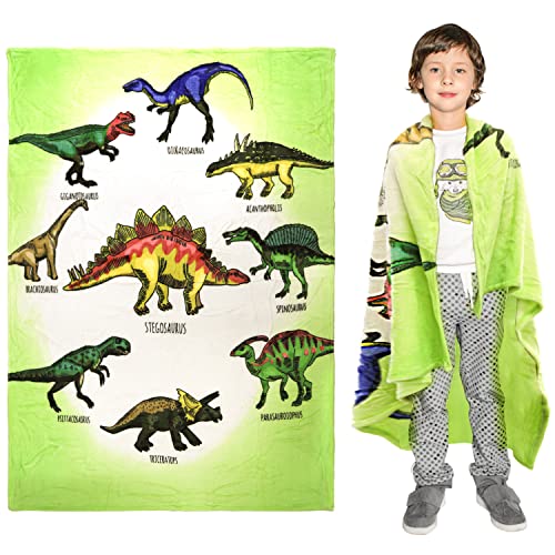 Dinosaur Pattern Fleece Blankets Cartoon Tyrannosaurus Animal Printed Throw Plush Blanket for Kids (55 inches x 40 inches)