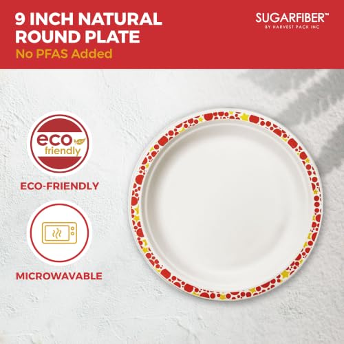 9 Inch Compostable Christmas Paper Plates Holiday Party Disposable Dinnerware - Harvest Pack