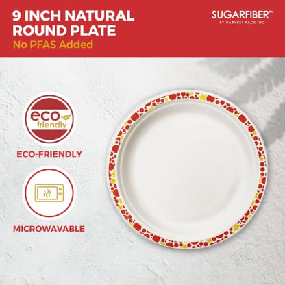 9 Inch Compostable Christmas Paper Plates Holiday Party Disposable Dinnerware - Harvest Pack