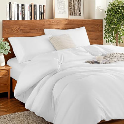 White Cotton King Duvet Cover Set - 1200 Thread Count Luxury Bedding