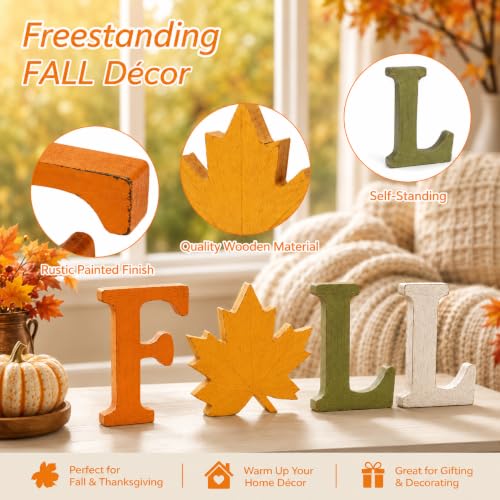 Fall Decorations for Home, 4 PCS Wooden Table Signs - Autumn Letter Blocks - FALL3