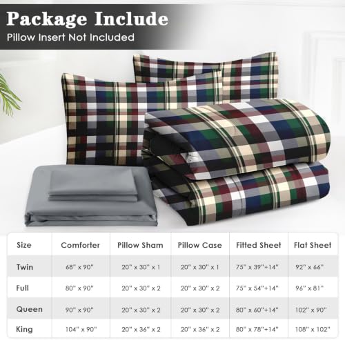 Twin Size Tartan Plaid Comforter Set with Sheets - WeCozy 7-Piece Bedding