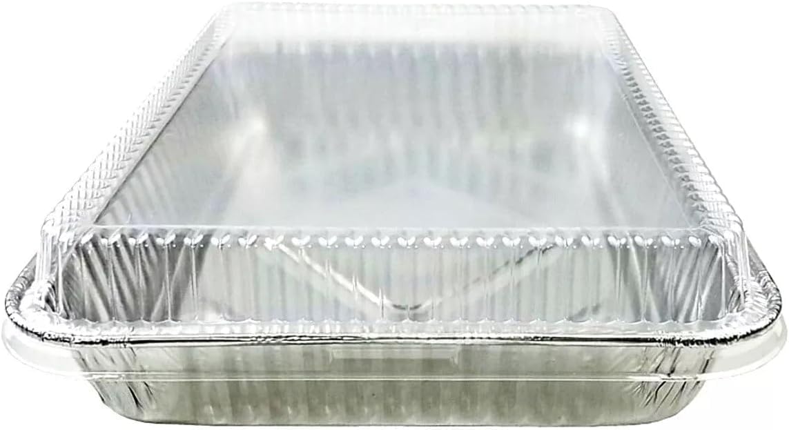 PACTOGO Disposable Aluminum Foil Cake Pans with Dome Lids - 13" x 9" x 2" | 108 Oz for Baking & Storing (12 Sets)