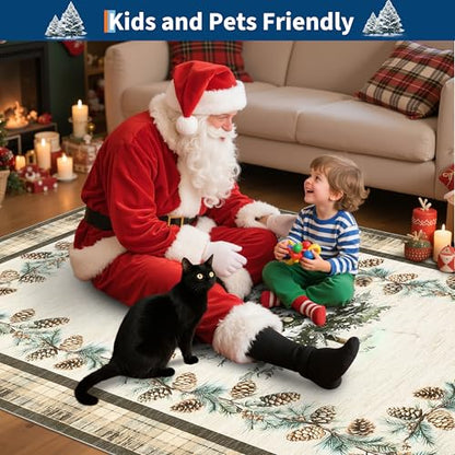 Brown Christmas Runner Rug 2x6 ft Non-Slip Washable Holiday Entryway Carpet