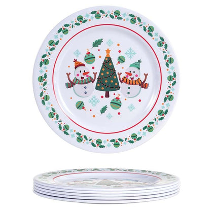 Snowman Melamine Plates Set - 6 Pieces, 10-Inch, Two Snowmen Variation