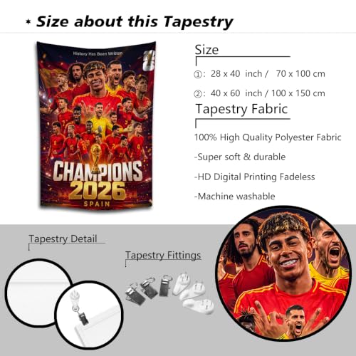 Spain 2026 Soccer Championship Tapestry Wall Hanging for Kids & Fans Gt2 / 39"L x 59"W
