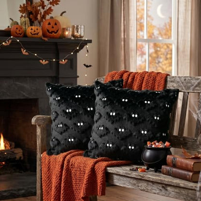 Halloween Pillow Covers 18x18 Inch - Black Bat Embroidery, Pack of 2 - Variation: Black1