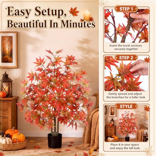 Artificial Fall Maple Trees 3ft with Pot - Colorful Autumn Decor Set of 2