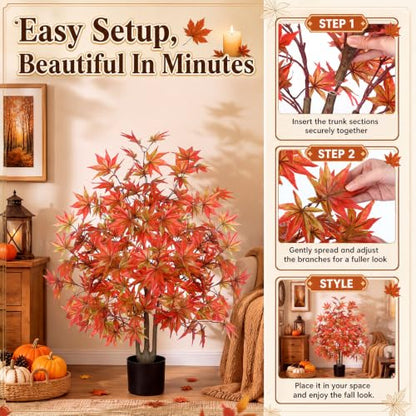 Artificial Fall Maple Trees 3ft with Pot - Colorful Autumn Decor Set of 2