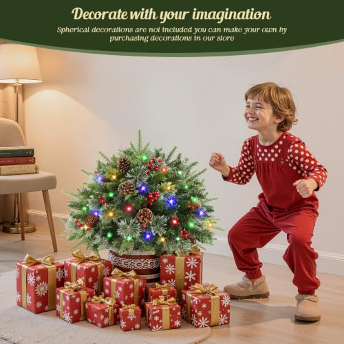 18Inch Artificial Christmas Urn Filler with Pre-Lit Tree and Decorations - Outdoor Holiday Decor