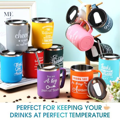 12-Pack Inspirational 17oz Coffee Mug Set with Handles Lids & Straws - Bulk Employee Appreciation Gift