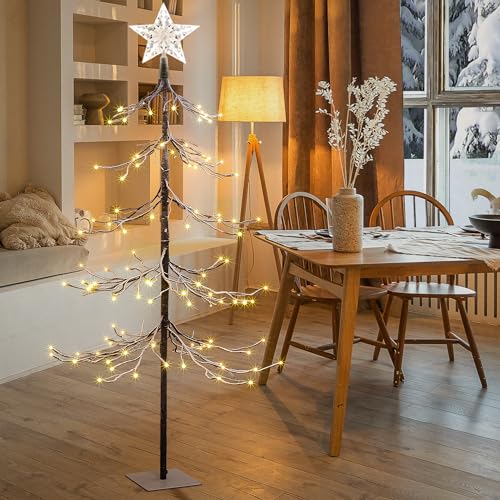 4FT Lighted Snow Tree with 112 LED Warm White Lights - Indoor & Outdoor Decoration