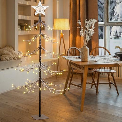 4FT Lighted Snow Tree with 112 LED Warm White Lights - Indoor & Outdoor Decoration