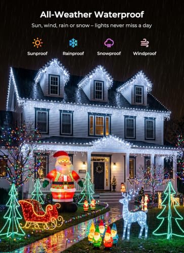 Pure White 40Ft Waterproof Icicle Christmas Lights with Remote & Timer - Connectable Outdoor String Lights with 8 Modes