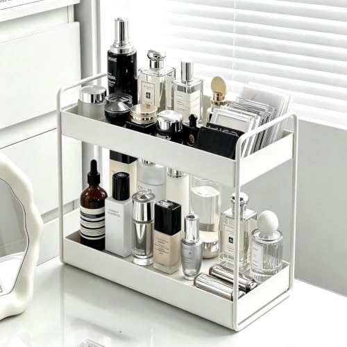 2 Tier Bathroom Counter Organizer Vanity Storage Shelf White - KINGBERWI