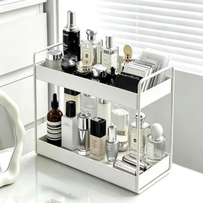 2 Tier Bathroom Counter Organizer Vanity Storage Shelf White - KINGBERWI