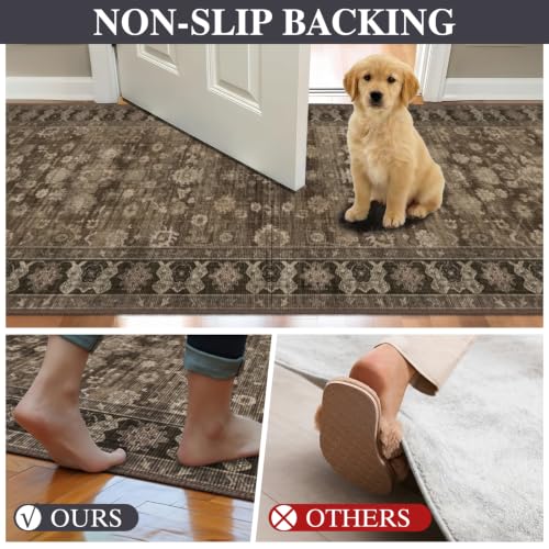 2x2 Square Bathroom Rug - Non-Slip Brown Washable Carpet