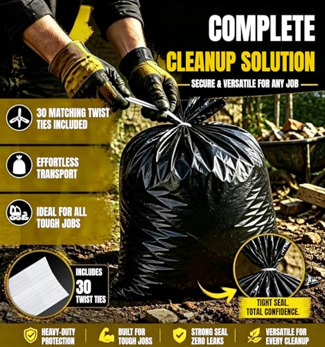 55 Gallon Heavy Duty Contractor Garbage Bags 2 Mil Thick - Black, 30 Count