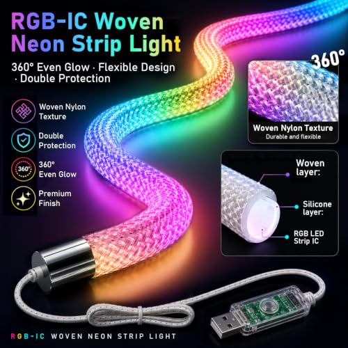 16.4ft Waterproof RGB LED Neon Rope Light with App & Remote Control